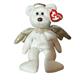 Ty Beanie Babies Halo‎ II Angel Bear Kids 9" White Gold Iridescent Wings 2000